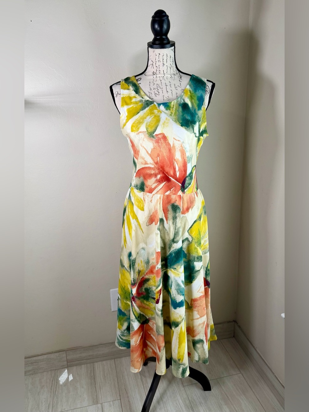 Jams World Sleeveless Floral Midi Dress in Cream, Yellow, Green, Coral